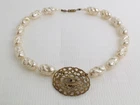 Vintage Miriam Haskell Gold Tone Simulated Pearl Necklace