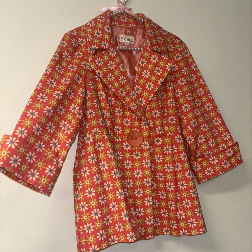 Abrigo Chaqueta Mujer 3 Hermanas Talla Lg Floral Indie Boho Med Abrigo Coral Mangas 3/4 Foto 3 de 4