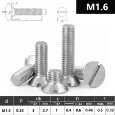 M1.6 SLOTTED COUNTERSUNK MACHINE SCREWS A2 STAINLESS STEEL SLOT CSK BOLTS