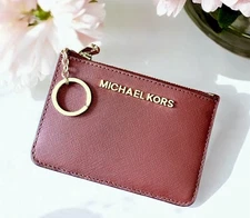 Michael Kors Jet Set Travel Small TZ Coin Pouch BRICK w/ ID Key Ring Wallet NEW