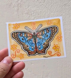 Original ACEO Butterfly Art Card, Mixed Media Watercolor And Marker