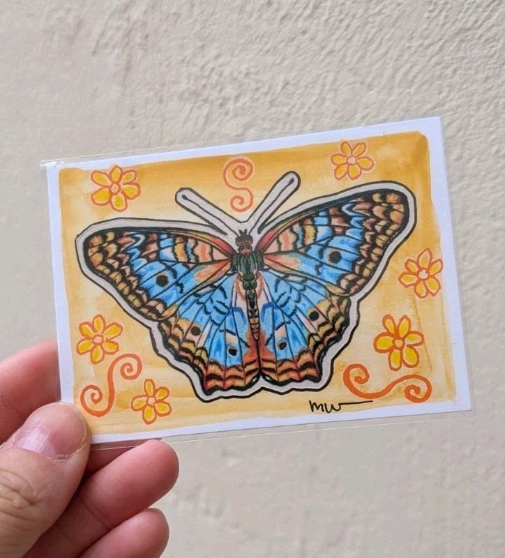Original ACEO Butterfly Art Card, Mixed Media Watercolor And Marker