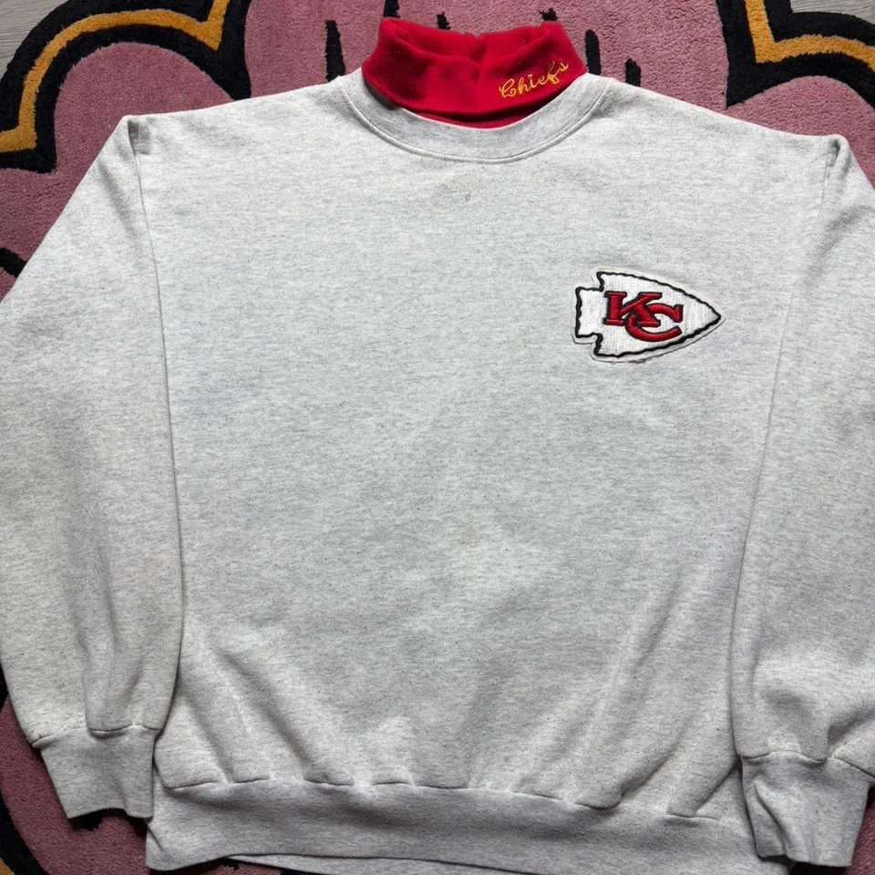 Moletom vintage anos 90 Majestic Kansas City Chiefs bordado gola redonda - Imagem 2 de 4