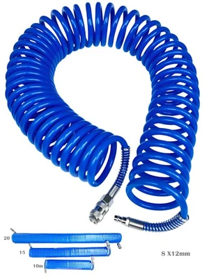 FALON TECH Druckluftschlauch Spiralschlauch Luftschlauch 8x12mm 10m 15m 20m Länge Langlebig