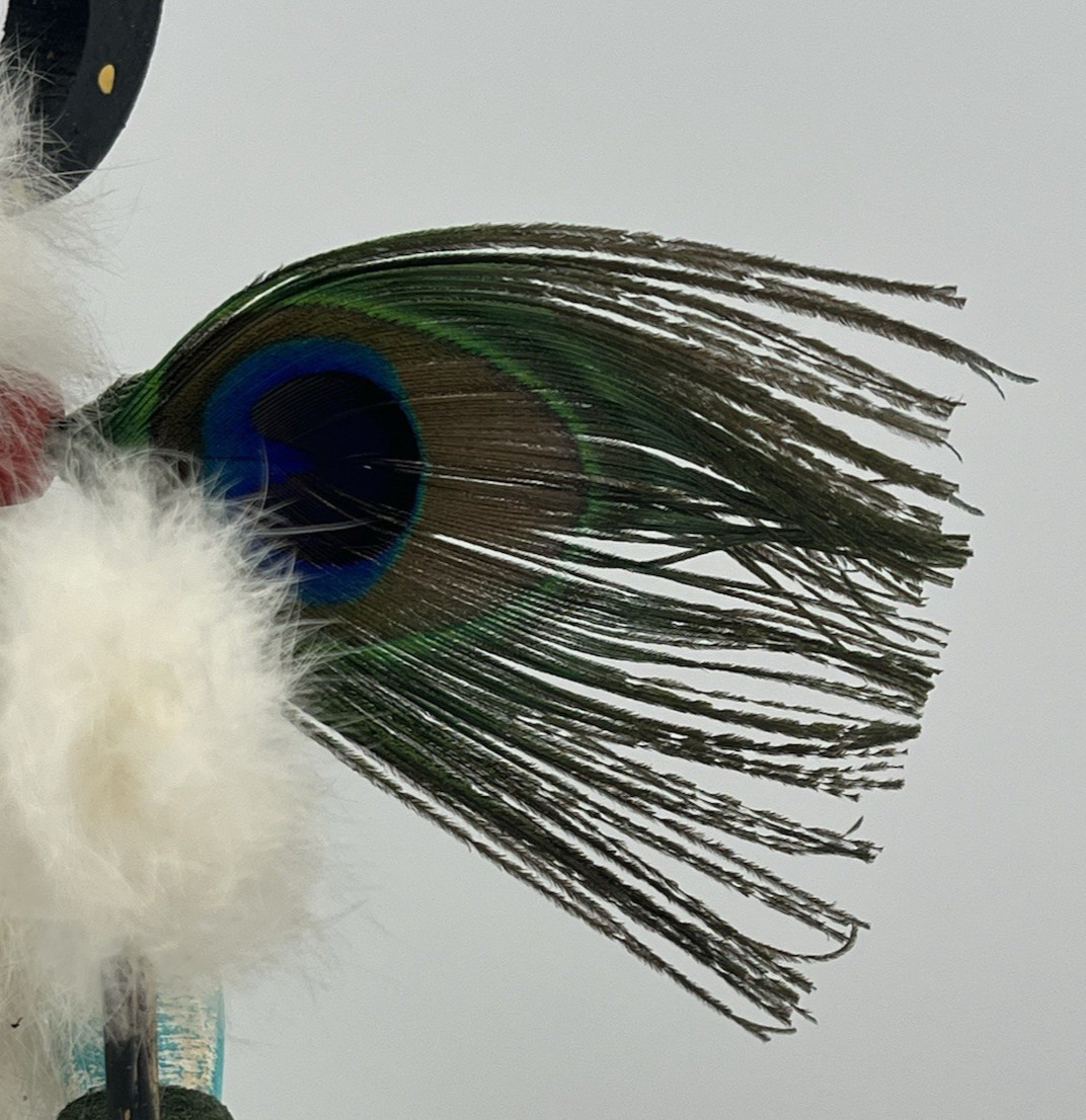 Ram (“Pang”) Kachina Doll with Peacock Feathers – Navajo Indian-made – 13½” tall