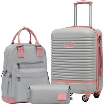 Coolife Handgepaeck Set Trolley Koffer Grau Rosa Reisegepaeck