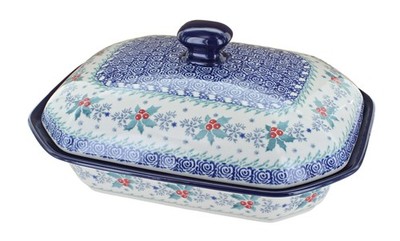 Blue Rose Polish Pottery December Joy Medium Covered Baker