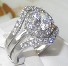 Ladies ring set guard wedding band engagement solitaire stainless steel 3ct 297