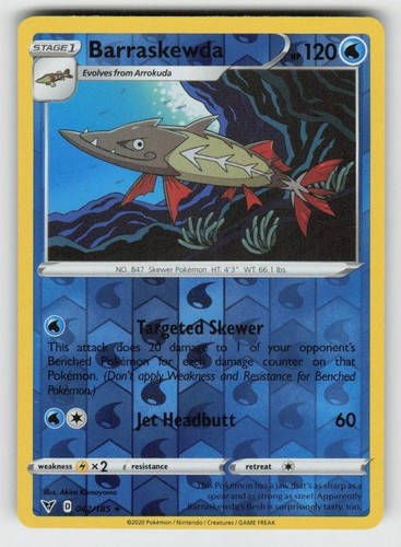 Reverse Holo Barraskewda 042/185 Rare Vivid Voltage Near Mint