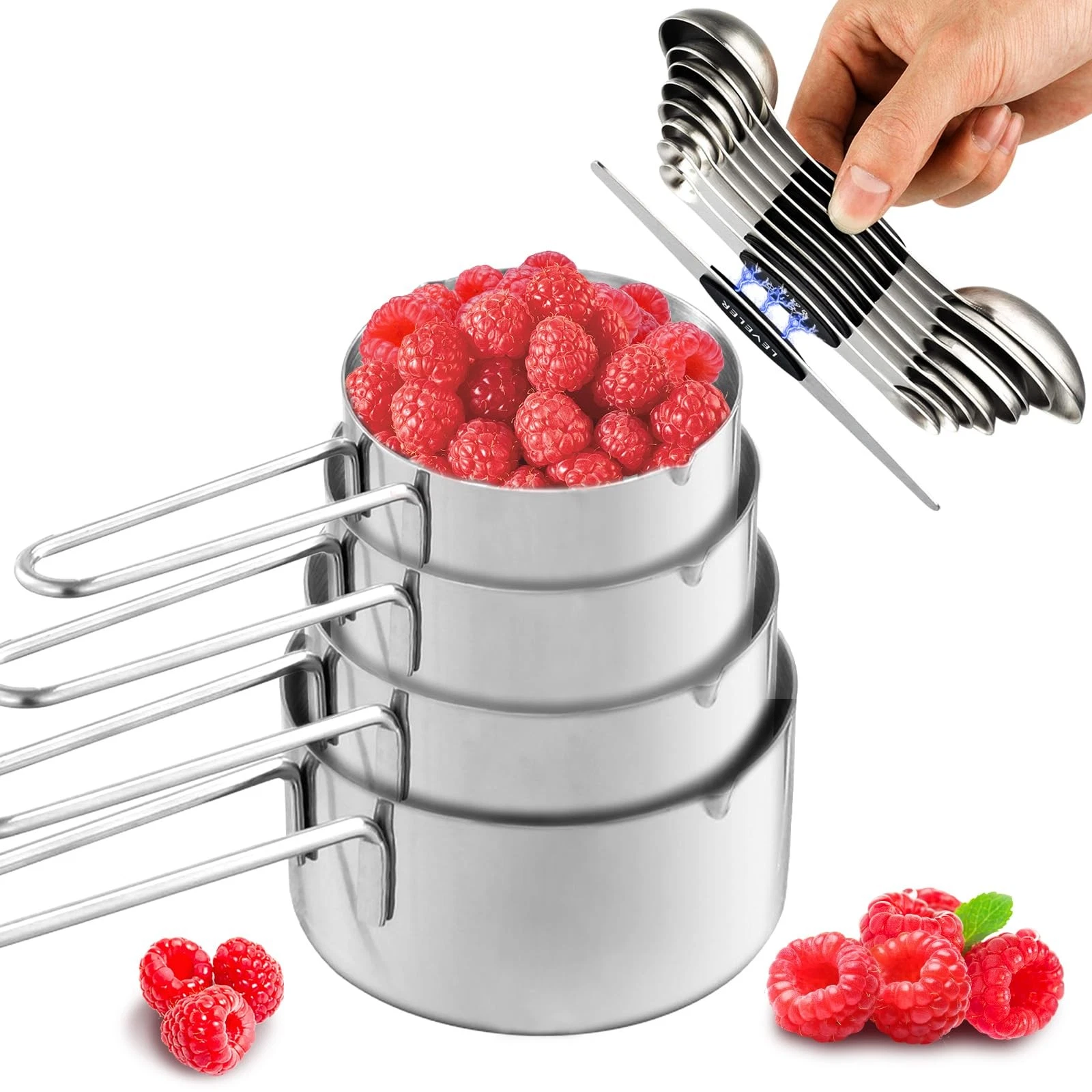 13pcs Stainless Steel Measuring Cups and Spoons Set, Including 8 Double-Sided...