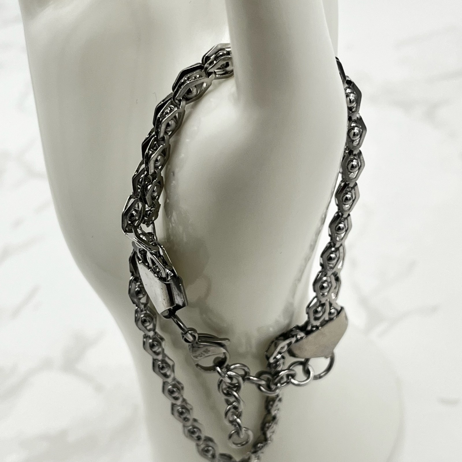 Vintage Silver Tone Multi-Layer Hexagonal Chain B… - image 4