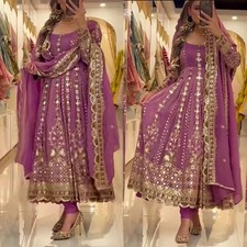 Fancy Style Purple Chinon Silk Salwar Kameez With Dupatta For Wedding  Party
