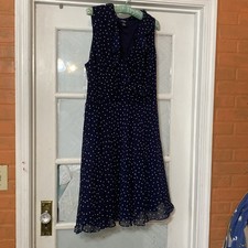 Women's Size 16 Chaps Navy White Polka Dot Fit Flare Sleeveless Dress Retro