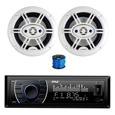 Pyle Single DIN Bluetooth Marine MP3 Stereo Receiver, 2x 6.5" Speakers w/Wire