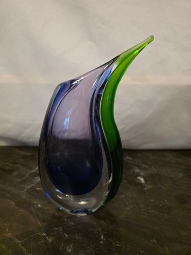 Vintage Hand-Blown Murano Sommerso Blue/ Purple and Green Art Glass Vase