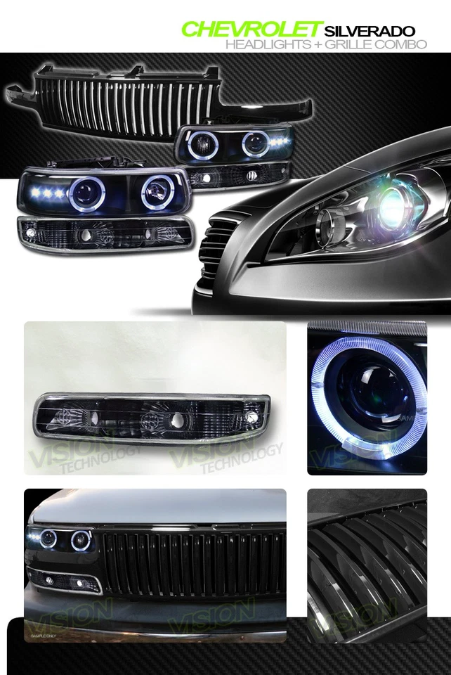 Farol projetor LED BK Halo + para-choque de sinal + grade vintage para 00-06 Suburban/Tahoe - Imagem 2 de 2