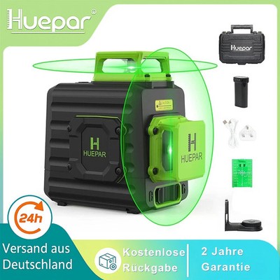 Huepar B02CG 2D Grüner Kreuzlinienlaser   Li-Ionen Akku USB-C Ladeanschluss