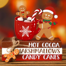 4 Pieces Gingerbread Christmas Decor Gingerbread Hot Cocoa Wooden Signs Farmhous