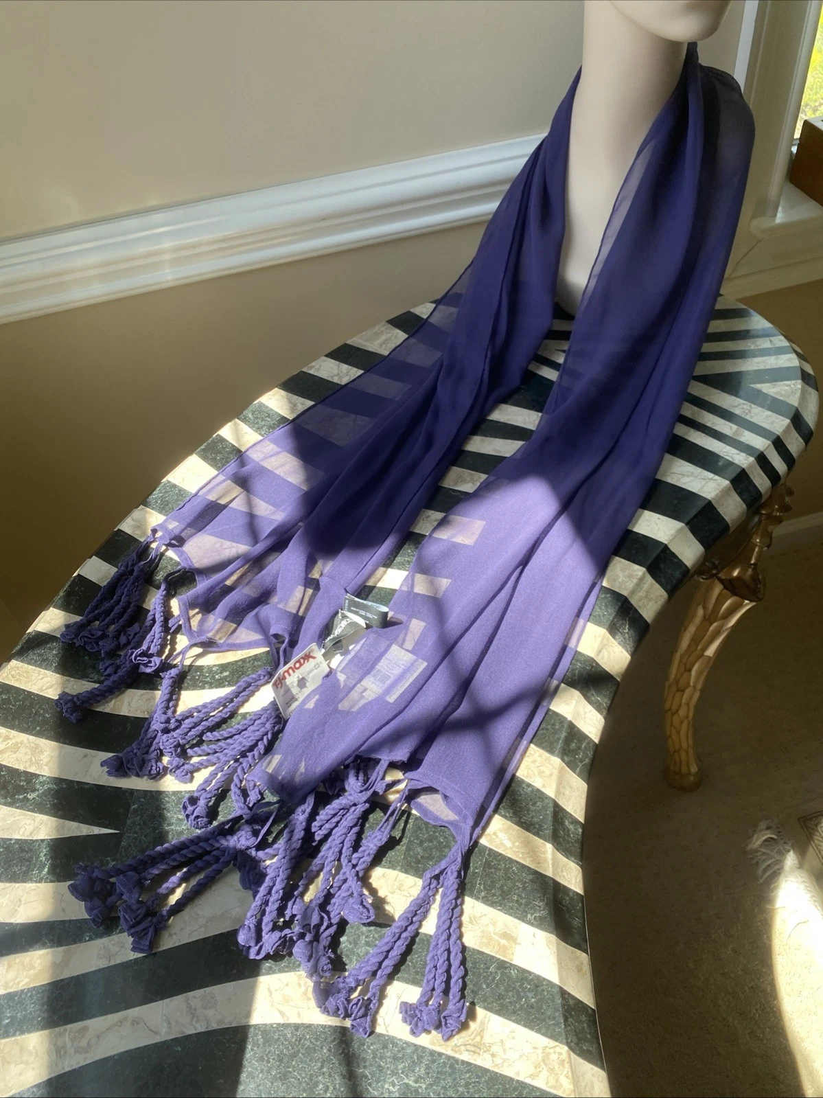 ARMANI Sheer Silk Pashmina Scarf Y2K Vintage Purple Quiet Luxury Old Money New