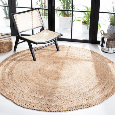 Handmade 7' Round Jute Area Rug - Boho Farmhouse Style for High Traffic Areas
