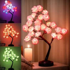 24 LED Rose Flower Tree Table Lamp with 18 Colors Changing Bonsai Tree Light
