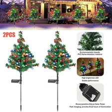 2Pcs LED Christmas Tree Solar Lights Stake Lamp Path Garden Outdoor Xmas Decor