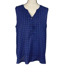 Liz Claiborne X-Large Top Geometric Sleeveless Semi-Sheer V-Neck Lightweight
