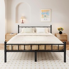 Full Size Metal Platform Bed Frame with Simple Headboard and Footboard, Mattress