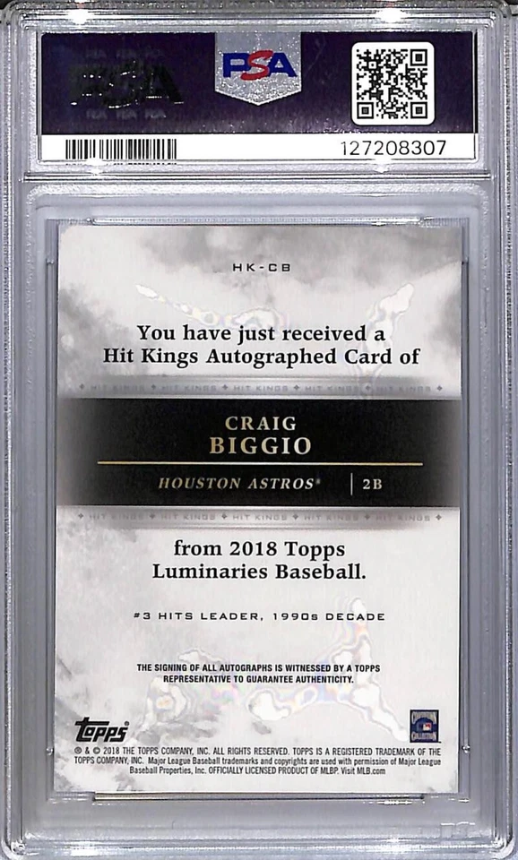 2018 Topps Luminaries Hit Kings #HK-CB Craig Biggio PSA 10 GEM MINT Auto 8/15 As - Image 2 of 2
