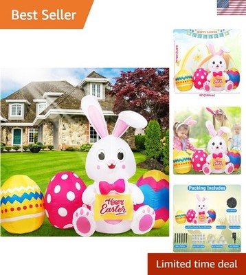 Holiday-Ready 6 FT Easter Inflatable Bunny & Eggs - 5 Bright LED Lights Included
