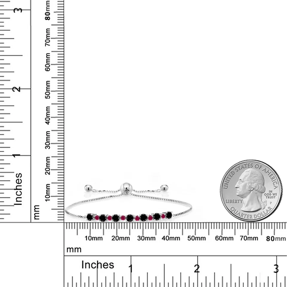 1.00 Ct Round Black Diamond Red Created Ruby 925 Sterling Silver Bracelet - Image 2 of 3