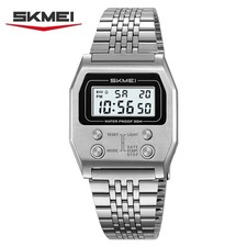 SKMEI 2460 Men's Sports Waterproof Digital Watch Stainless Steel Luxury Retro