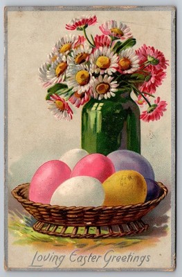 Easter Greetings - Flowers in Vase / Eggs in Basket - Raphael Tuck