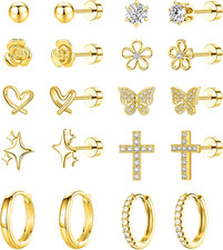 10 Pairs Hypoallergenic Flat Back Earrings for Women Girls Kids Cute Surgical St