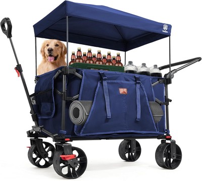 EVER ADVANCED Bollerwagen Blau Faltbar 225L 150kg Dach Bremse Breite Räder