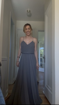 #ad Jenny Yoo Gray Chiffon Maxi Dress XS V Neck Spaghetti Straps Bridesmaid Dress $100.00