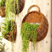 Hand Made Wicker Rattan Flower Planter Wall Hanging Wicker Rattam Basket Garden
