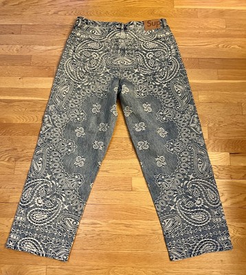 Brand New-Supreme Bandana Paisley Jacquard Baggy Jeans Blue Size