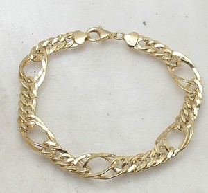 Authentic 8" Technibond Alternating Curb Cuban Link Bracelet 14K Yellow Gold Plated Silver