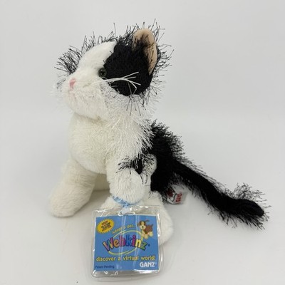 Webkinz HM016 Black & White Cat Plush Toy Stuffed Animal w/ Sealed Code Tag Ganz