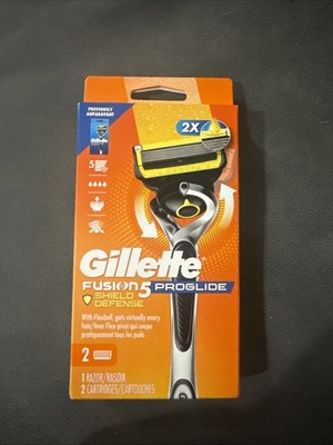 Gillette Fusion 5 Pro glide Shield Defense Razor/2 Refills  NEW