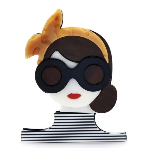 Retro Girl Brooch Pin Up Modern Style Acetate Resin Funky Cute