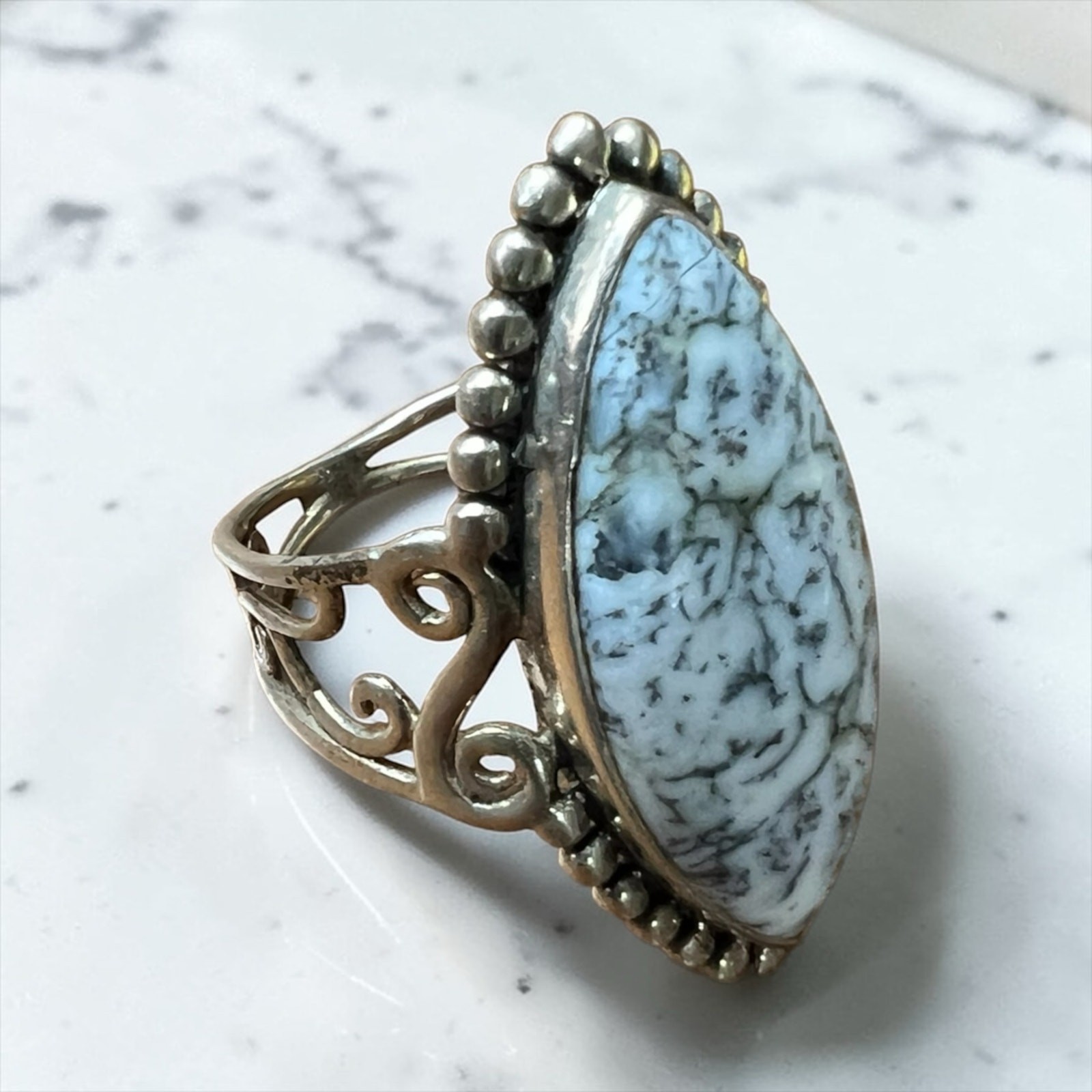 Sterling Silver Dendritic Opal Statement Ring ATI… - image 2