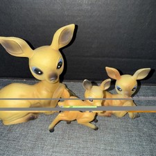 3 Vintage Hard Plastic Big Eyes Deer Family Baby Reindeer Fawn Figurine