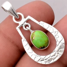Copper Green Turquoise - Arizona 925 Sterling Silver Pendant Jewelry P-1343
