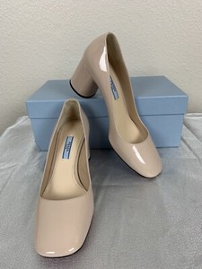 beige block heel pumps