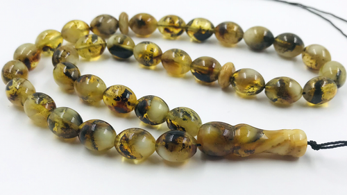 Islamic 33 Prayer bead Natural Amber Tasbih Misbaha Tasbeeh pressed B170