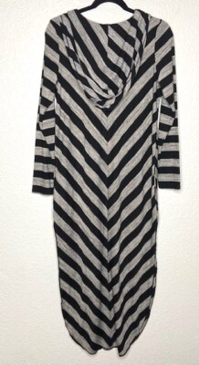 FREE PEOPLE Beach Black Gray Chevron Long Sleeve Hooded Cover Up Maxi Dress  Sm | eBay