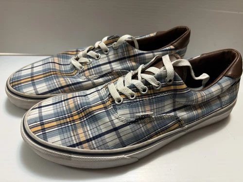 VANS Era 59 Sneaker Blue Plaid & Leather Trim Skateboard Shoes Mens Size 12 New