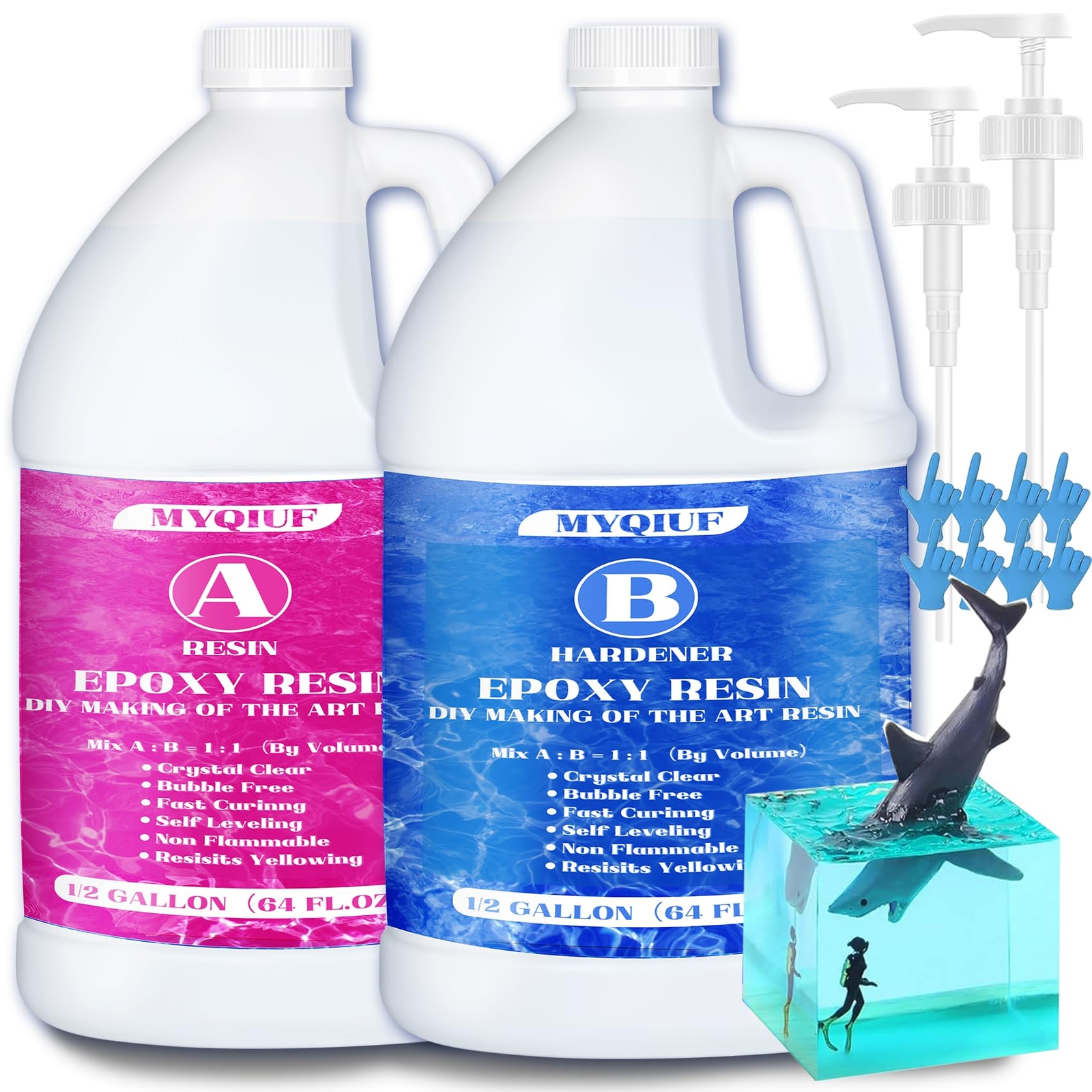 1 Gallon Crystal Clear Non-Yellowing Epoxy Resin Kit for DIY Crafts 1:1 Ratio